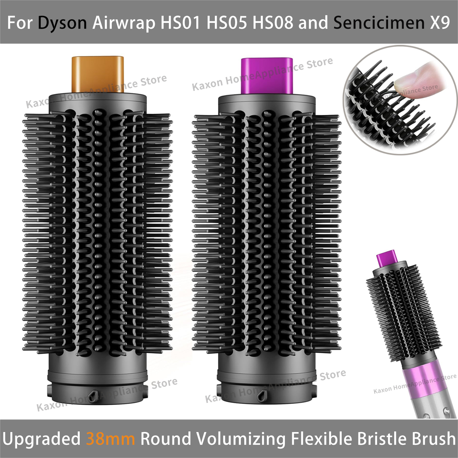 Hair Curling Wand - Upgraded 38mm Round Volumizing Brush For