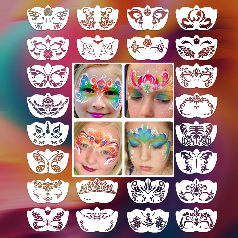 Beauty Makeup Kit For Kids - 8pcs Face Skeleton Painting Stencil Mask