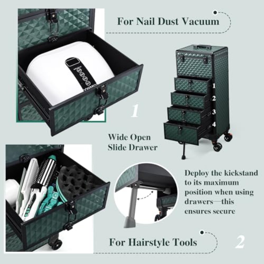 Nail Salon Cart with 4 Drawers - Beauty Makeup Case avis et prix