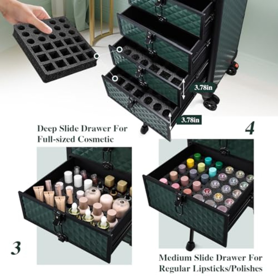 Nail Salon Cart with 4 Drawers - Beauty Makeup Case avis et prix