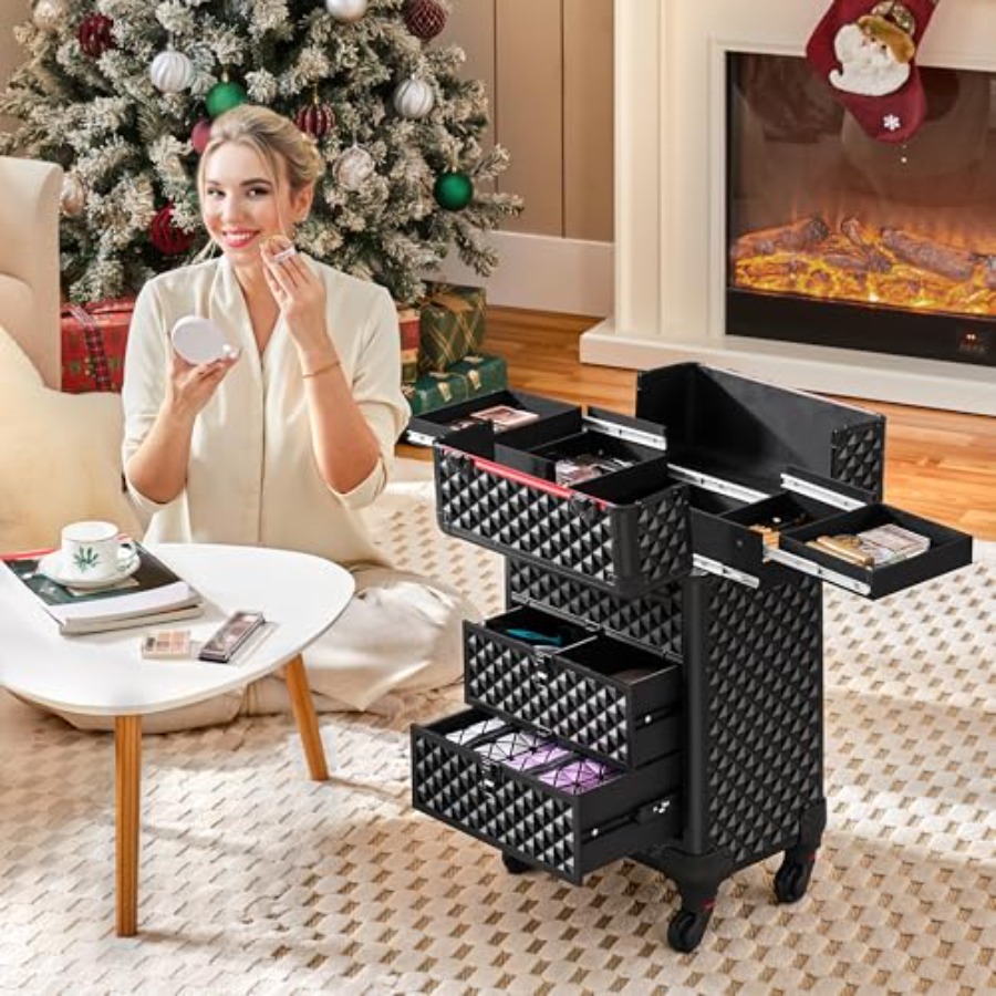 Rolling Makeup Train Case with - Beauty Makeup Case avis et prix