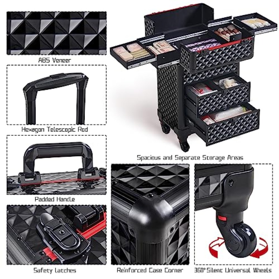 Rolling Makeup Train Case with - Beauty Makeup Case avis et prix