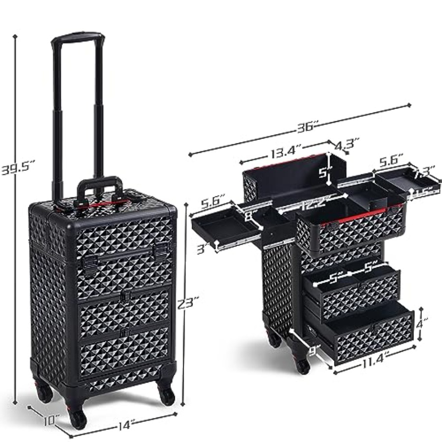 Rolling Makeup Train Case with - Beauty Makeup Case avis et prix