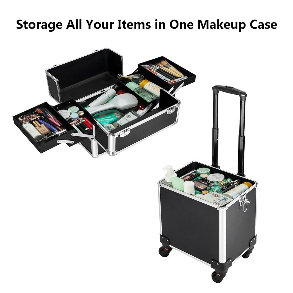 Aluminum 4-in-1 Rolling Makeup - Beauty Makeup Case avis et prix